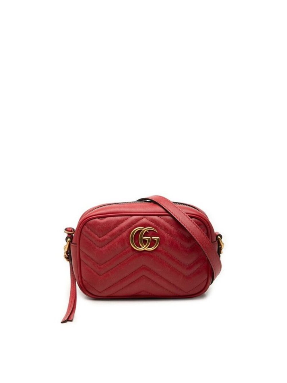 Gucci GG Marmont Quilted Crossbody Chain Shoulder Bag Red Leather